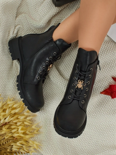 Botine de damă cu șireturi din piele ecologică Veltih