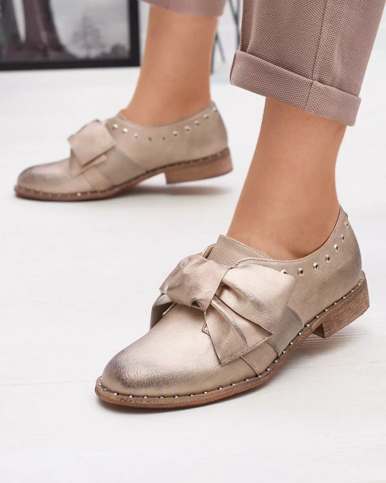 Pantofi de damă aurii cu fundă Entera - Încălțăminte