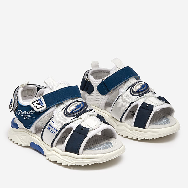 Sandale pentru băieți albe și bleumarin cu Velcro Roser-Footwear