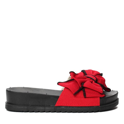 Czerwone klapki z kokardką Marjorie- Obuwie