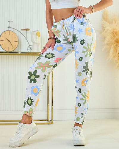 Royalfashion Pantaloni de damă din țesătură cu motive florale