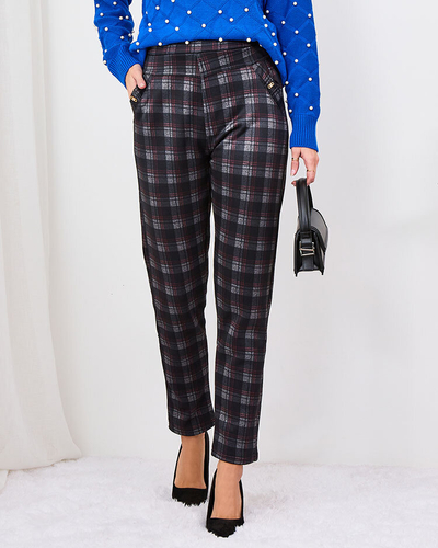 Royalfashion Pantaloni treggings izolate cu carouri pentru femei gri-roșu