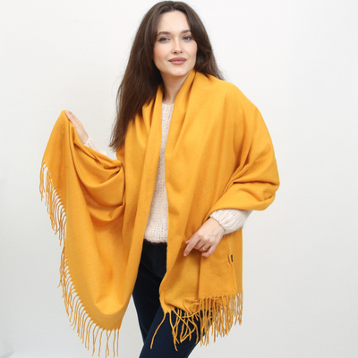 Fular cald mare cu ciucure Mustard - Accesorii