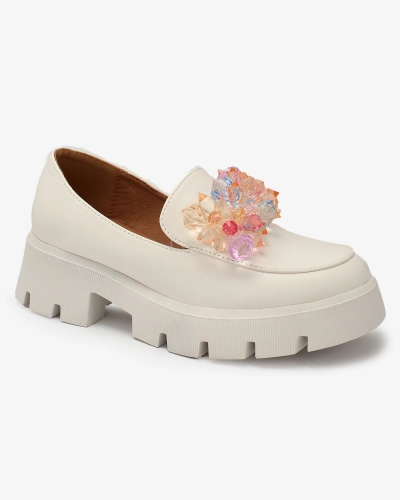 Royalfashion Mocasini albi pentru femei cu cristale colorate Crystal Glam