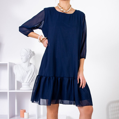 Rochie de damă bleumarin cu volane PLUS SIZE - Îmbrăcăminte
