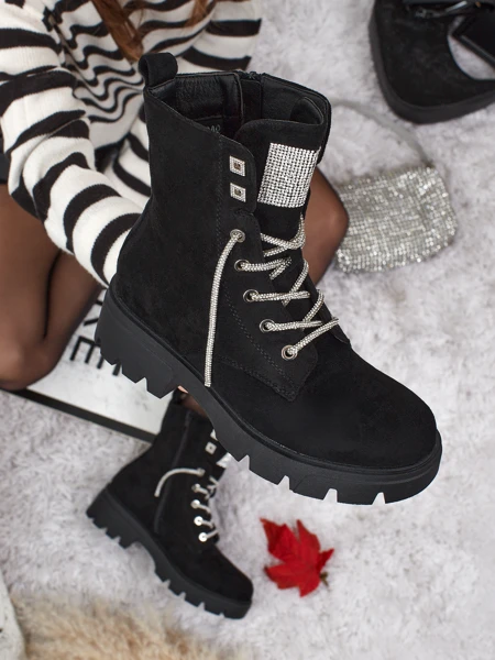 Botine de damă Tessaro din piele ecologică întoarsă cu șireturi