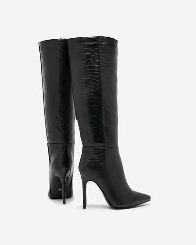 Royalfashion Cizme negre cu toc stiletto pentru femei, cu ștanțare elegantă Classy Elegant