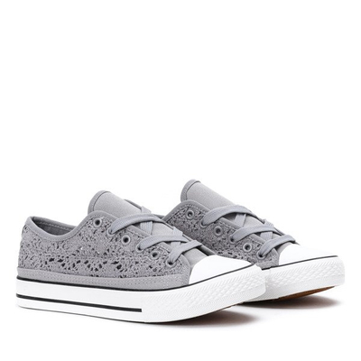 Szare koronkowe trampki Montia - Obuwie