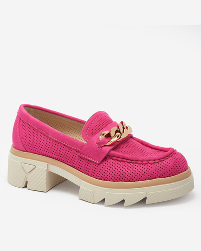 Royalfashion Mocasini din eco-suede cu ornament auriu în fucsia Zaffix
