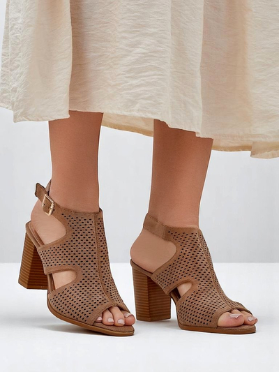 Royalfashion Sandale perforate cu toc masiv pentru femei Abetle