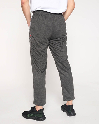 Pantaloni de trening pentru bărbați gri închis cu inscripții - Îmbrăcăminte