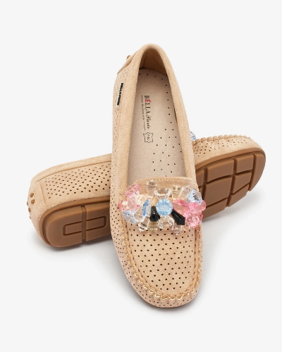 Royalfashion Mocasini pentru femei maro deschis maro deschis cu cristale decorative Cizzas