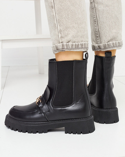 OUTLET Cizme din piele ecologică pentru femei, izolate, negre, cu ornament Fera - Încălțăminte