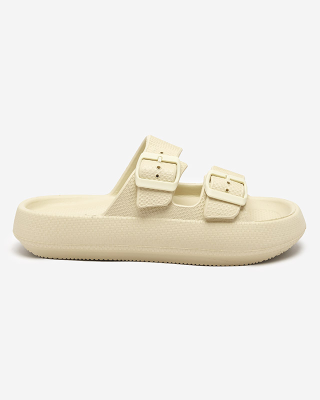 Papuci dama bej si verde cu catarame Eckos - Incaltaminte