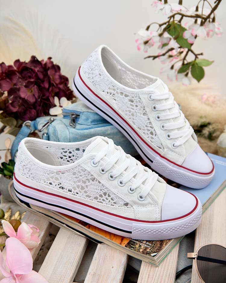 Aurelia Bianco - Teniși ajurați albi Royalfashion din material textil, mărimea 40