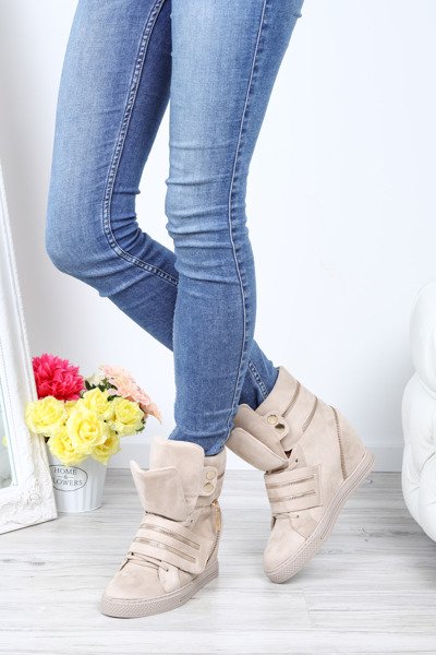Beżowe sneakersy na krytym koturnie z suwakami Erica- Obuwie