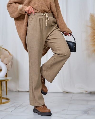 Royalfashion Pantaloni de damă din țesătură de catifea de culoare kaki