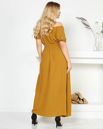 Rochie midi cu talie elastica - culoare mustar - Imbracaminte