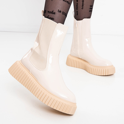 Cizme Monka din piele de culoare bej bej - Încălțăminte