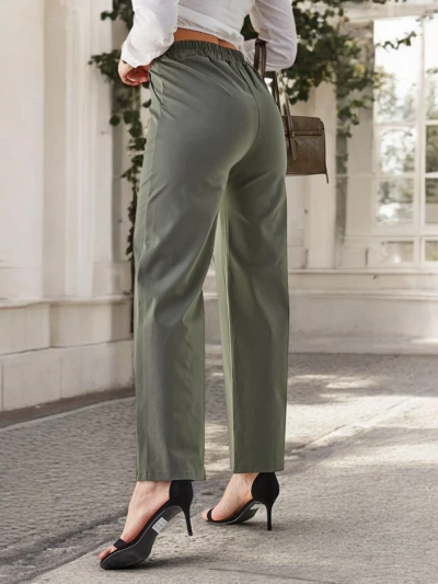 Pantaloni largi pentru femei Royalfashion din bumbac cu embellishment asemănător unui cureaua