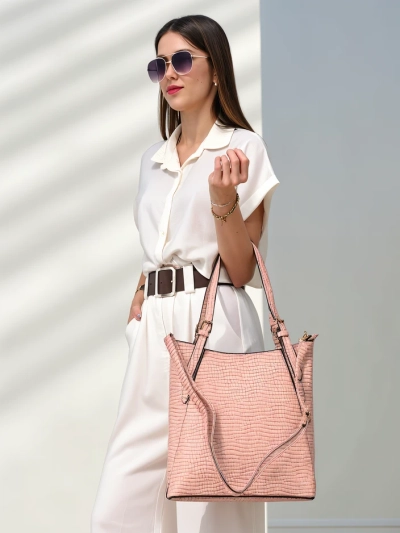 Royalfashion Geantă mare din piele ecologică lucioasă pentru femei, cu embossing
