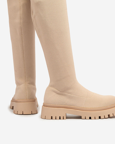 Royalfashion Cizme peste genunchi pentru femei de culoare bej Radgitas