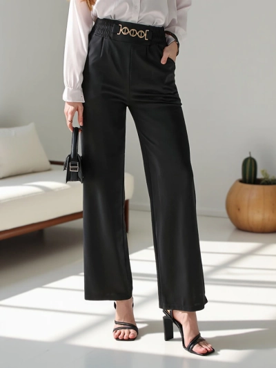 Pantaloni largi pentru femei Royalfashion cu cataramă decorativă