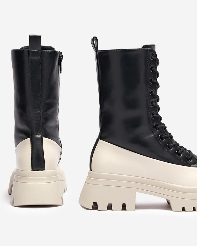 Cizme înalte de damă negre și bej Susker - Încălțăminte