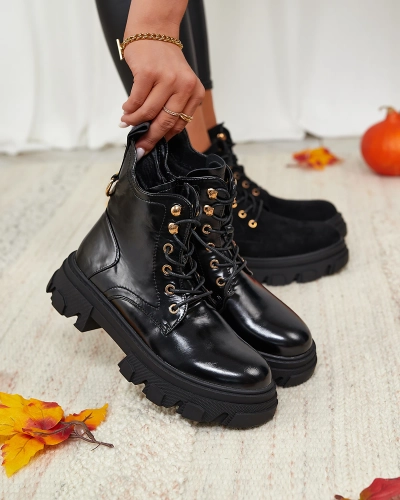 Royalfashion Cizme de trapper izolate din piele ecologică neagră pentru femei Selori