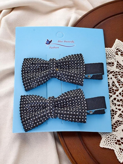 Royalfashion Set de 2 agrafe de păr cu fundițe și pietre strălucitoare Isadora