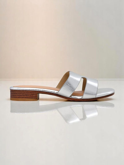 Royalfashion Dammen Pantoletten op flaacher Sohle SilverEase