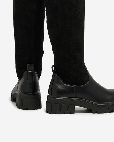 Royalfashion Cizme peste genunchi pentru femei negre cu șiretlic Retamon