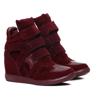 Bordowe sneakersy na krytym koturnie Jana- Obuwie