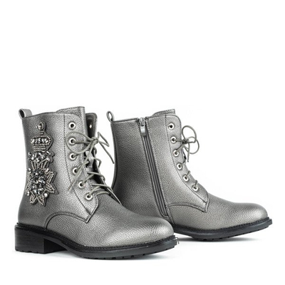 Szare workery z ozdobą Felicitas - Obuwie