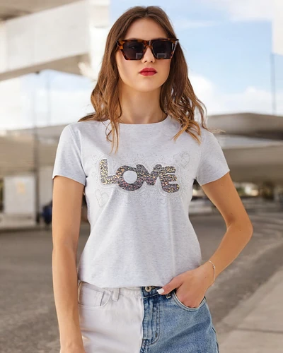 Royalfashion Tricou din bumbac pentru femei LOVE cu strasuri