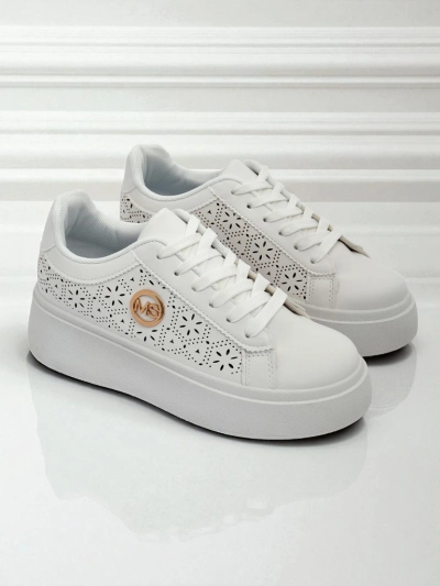 Sneakers damski Aelia Royalfashion pe platformă albi ajour ecru
