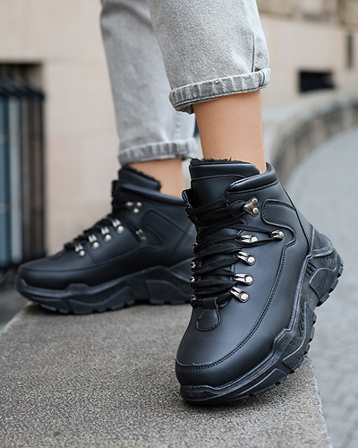 Cizme negre pentru zapada din piele ecologica de la Rueq- Footwear