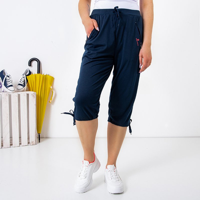 Pantaloni scurți pentru femei cu buzunare de culoare albastru marină PLUS SIZE - Îmbrăcăminte