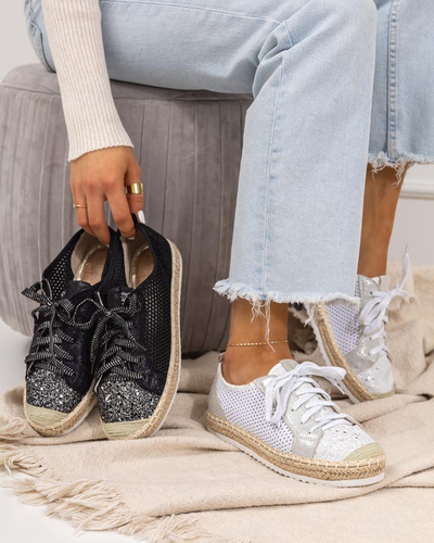 Tenisi albi Akoio ajurati cu sclipici - Pantofi