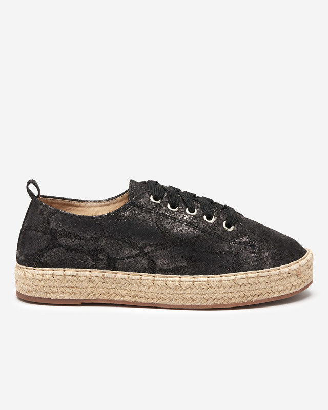 Espadrile de dama negre cu relief lucios Tenerica - Pantofi