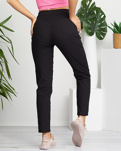Pantaloni de dama neagra din stofa cu inscriptii aurii PLUS SIZE - Imbracaminte