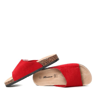 Czerwone klapki na rzepy z eko zamszu Lindsey- Obuwie