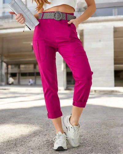 Pantaloni din viscose pentru femei Royalfashion cu curea