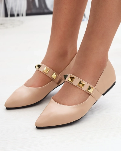 Balerini bej cu toc plat pentru femei, cu cuier Dejika - Încălțăminte
