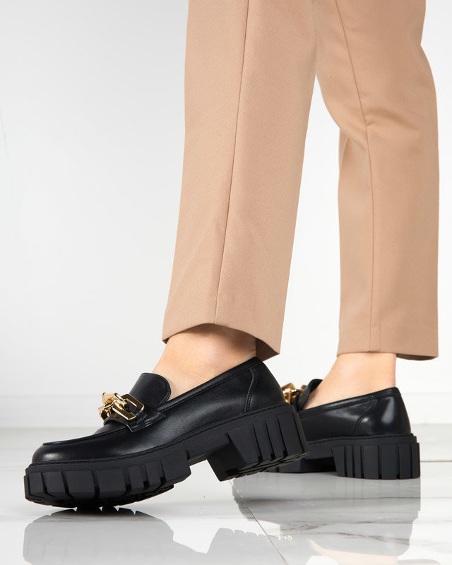 OUTLET Pantofi de dama negri cu accesoriu Plirose auriu - Incaltaminte