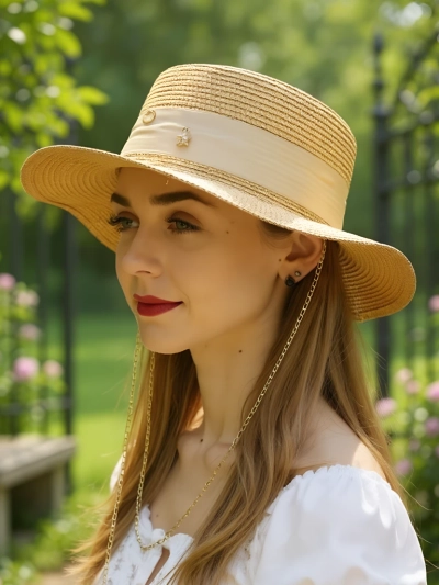 Royalfashion Pălărie de damă din paie Grace Ribbon