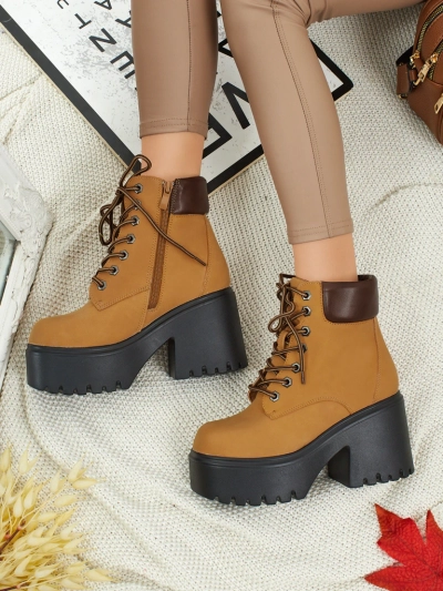 Botine de damă eco-piele întoarsă cu toc și platformă Tavlissa