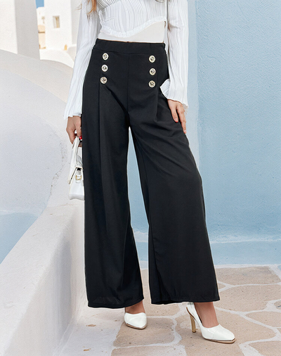 Royalfashion Pantaloni largi de damă cu nasturi