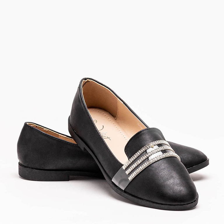 Mocasini de dama negre cu zirconiu cubic Kremssa - Incaltaminte