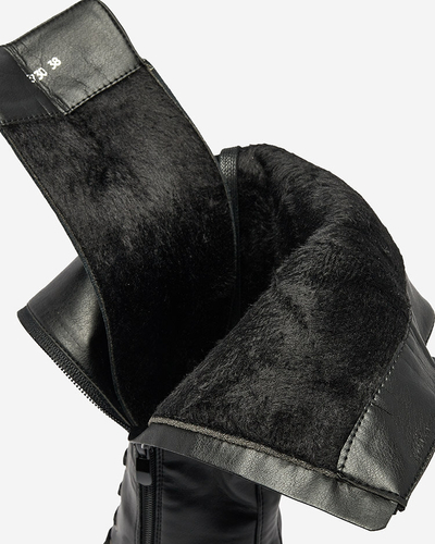 Royalfashion Cizme cu șireturi la genunchi pentru femei, negru Geiotta